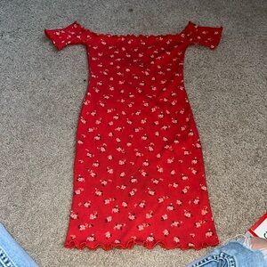 Red flower midi dress